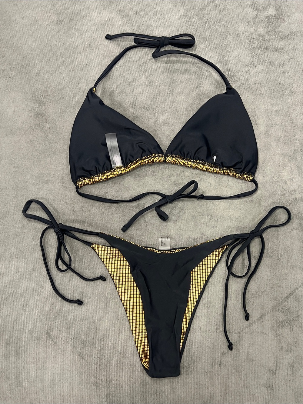 JHOKCI Gold Metallic Triangle Tie-Side Bikini Set MEDIUM - Picture 8 of 11